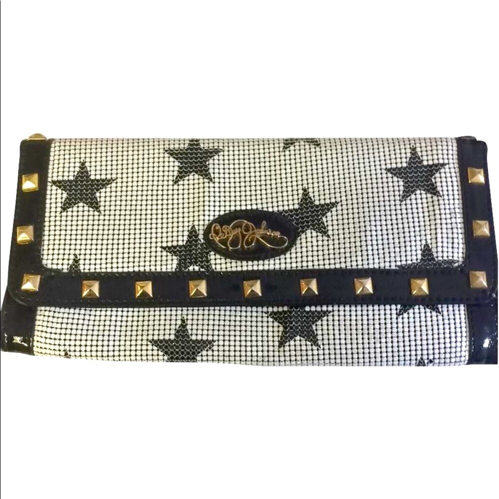 Betsey Johnson metal silver star big clutch purse